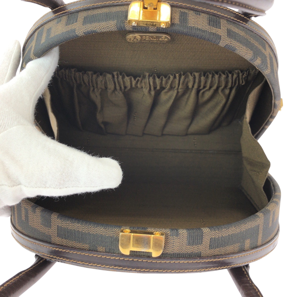 14755
FENDI フェンディ ヴィンテージ ズッカ柄 ブラウン ゴールド金具 キャンバス / レザー ショルダーバッグ ハンドバッグ 2way  レディース