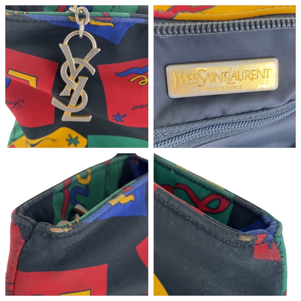 14757
YVES SAINT LAURENT イヴ サンローラン YSL マルチカラー ナイロン トートバッグ ショルダーバッグ  レディース