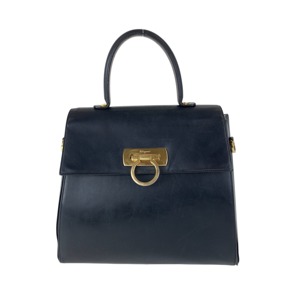 14758
Salvatore Ferragamo サルヴァトーレフェラガモ ヴィンテージ ガンチーニ ブラック 黒 ゴールド金具 レザー E210536 ハンドバッグ  レディース