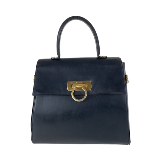 14758
Salvatore Ferragamo サルヴァトーレフェラガモ ヴィンテージ ガンチーニ ブラック 黒 ゴールド金具 レザー E210536 ハンドバッグ  レディース