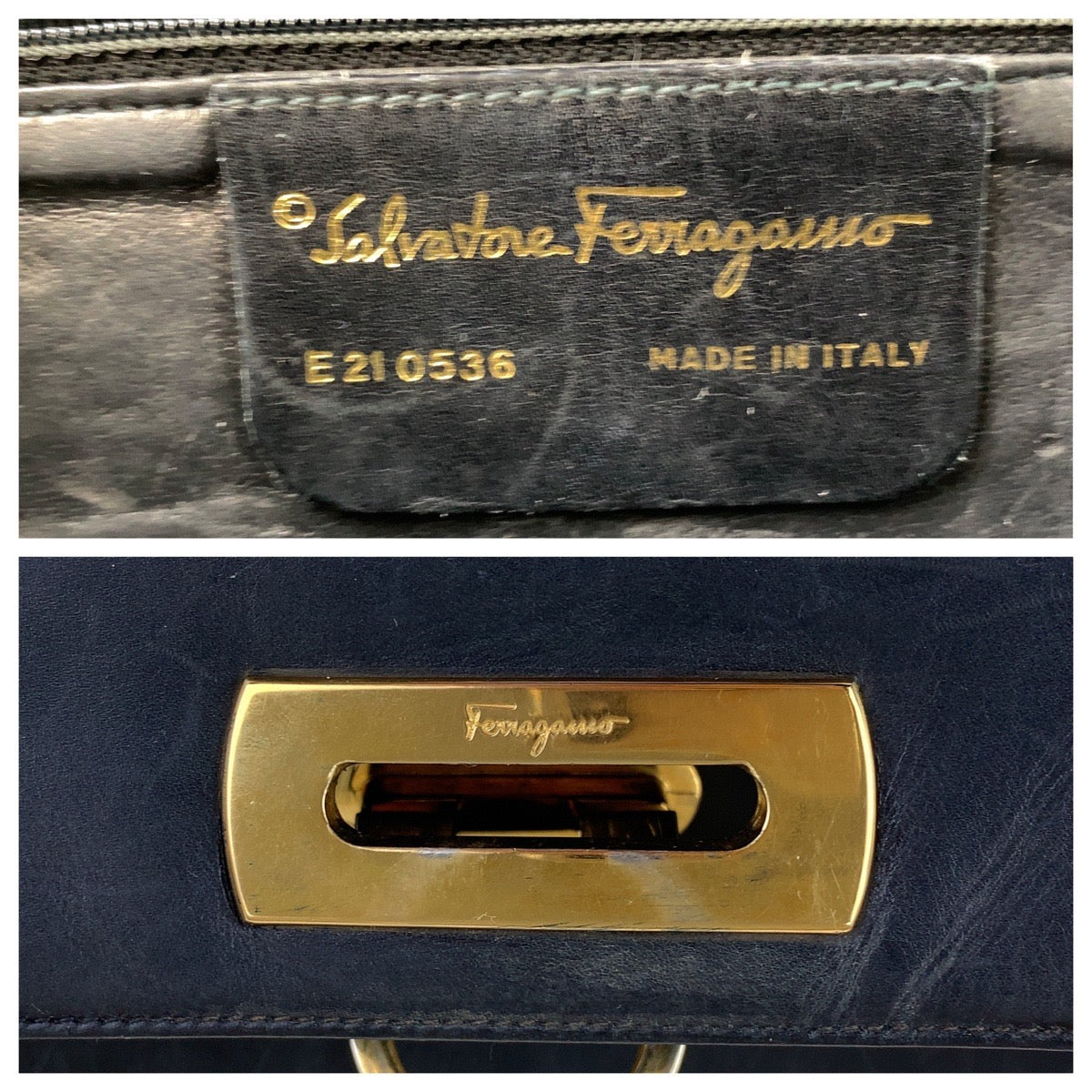 14758
Salvatore Ferragamo サルヴァトーレフェラガモ ヴィンテージ ガンチーニ ブラック 黒 ゴールド金具 レザー E210536 ハンドバッグ  レディース