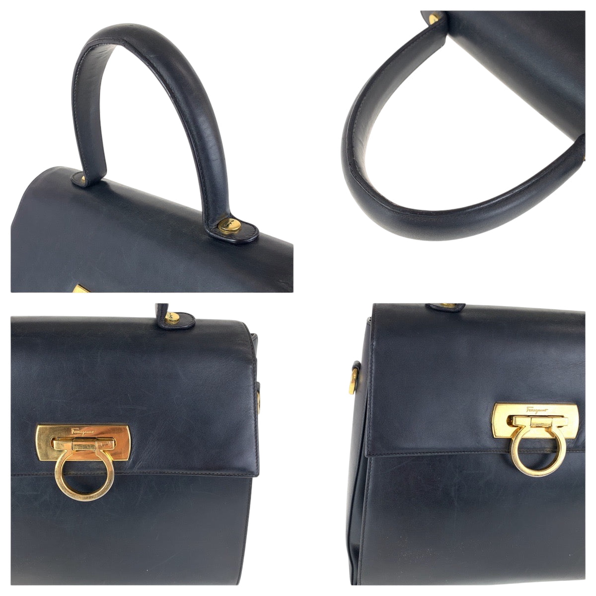 14758
Salvatore Ferragamo サルヴァトーレフェラガモ ヴィンテージ ガンチーニ ブラック 黒 ゴールド金具 レザー E210536 ハンドバッグ  レディース