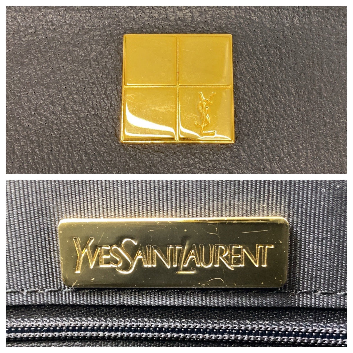 14761
YVES SAINT LAURENT イヴ サンローラン YSL ブラック 黒 ゴールド金具 レザー トートバッグ ショルダーバッグ  レディース