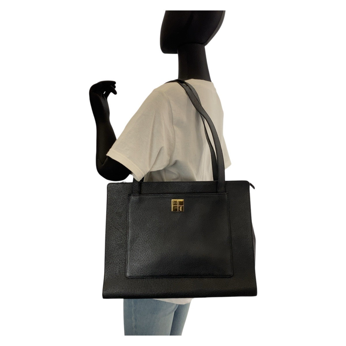 14761
YVES SAINT LAURENT イヴ サンローラン YSL ブラック 黒 ゴールド金具 レザー トートバッグ ショルダーバッグ  レディース