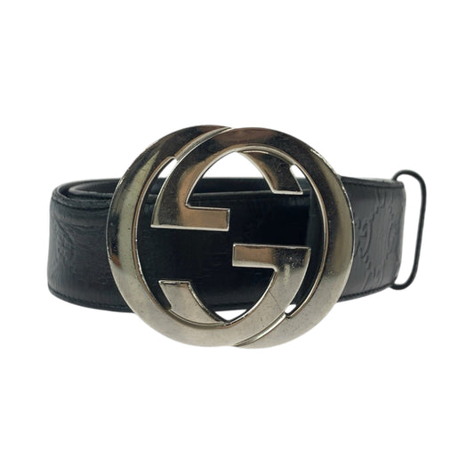 14763
GUCCI グッチ グッチシマ インターロッキング 85cm/34inc ブラック 黒 シルバー金具 レザー 114984 ベルト バックル  メンズ