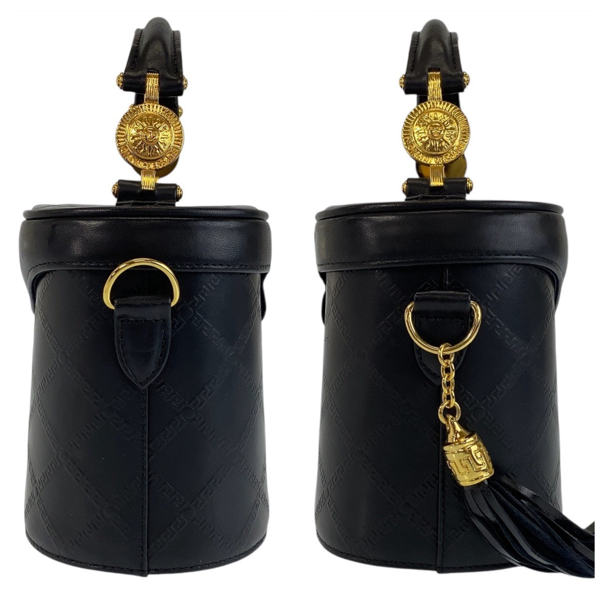 14772
VERSACE ヴェルサーチ ヴィンテージ メデューサ サンバースト ブラック 黒 ゴールド金具 レザー ショルダーバッグ バニティバッグ ハンドバッグ 2way  レディース A56