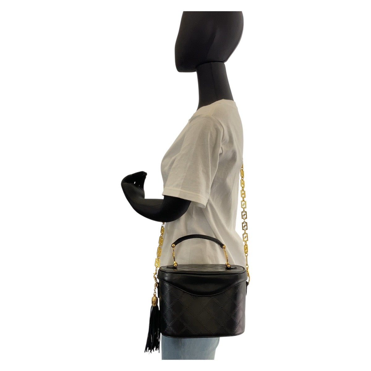 14772
VERSACE ヴェルサーチ ヴィンテージ メデューサ サンバースト ブラック 黒 ゴールド金具 レザー ショルダーバッグ バニティバッグ ハンドバッグ 2way  レディース A56