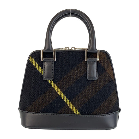 14774
BURBERRY バーバリー チェック柄 ブラック 黒 シルバー金具 ウール / レザー ハンドバッグ  レディース A18