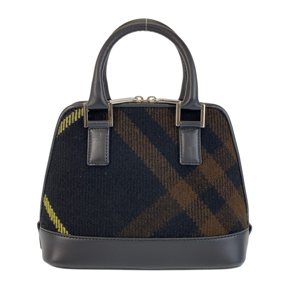 14774
BURBERRY バーバリー チェック柄 ブラック 黒 シルバー金具 ウール / レザー ハンドバッグ  レディース A18