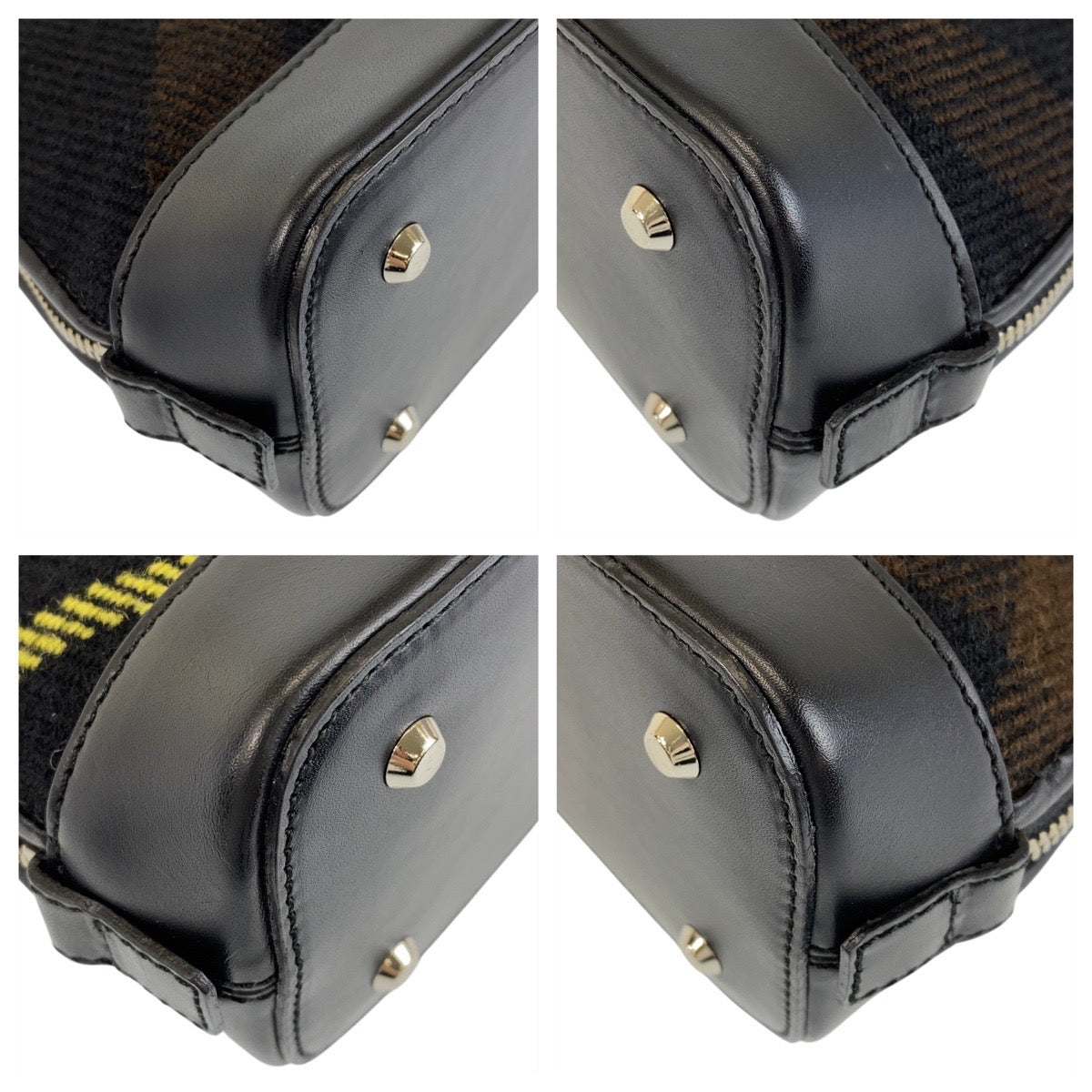 14774
BURBERRY バーバリー チェック柄 ブラック 黒 シルバー金具 ウール / レザー ハンドバッグ  レディース A18