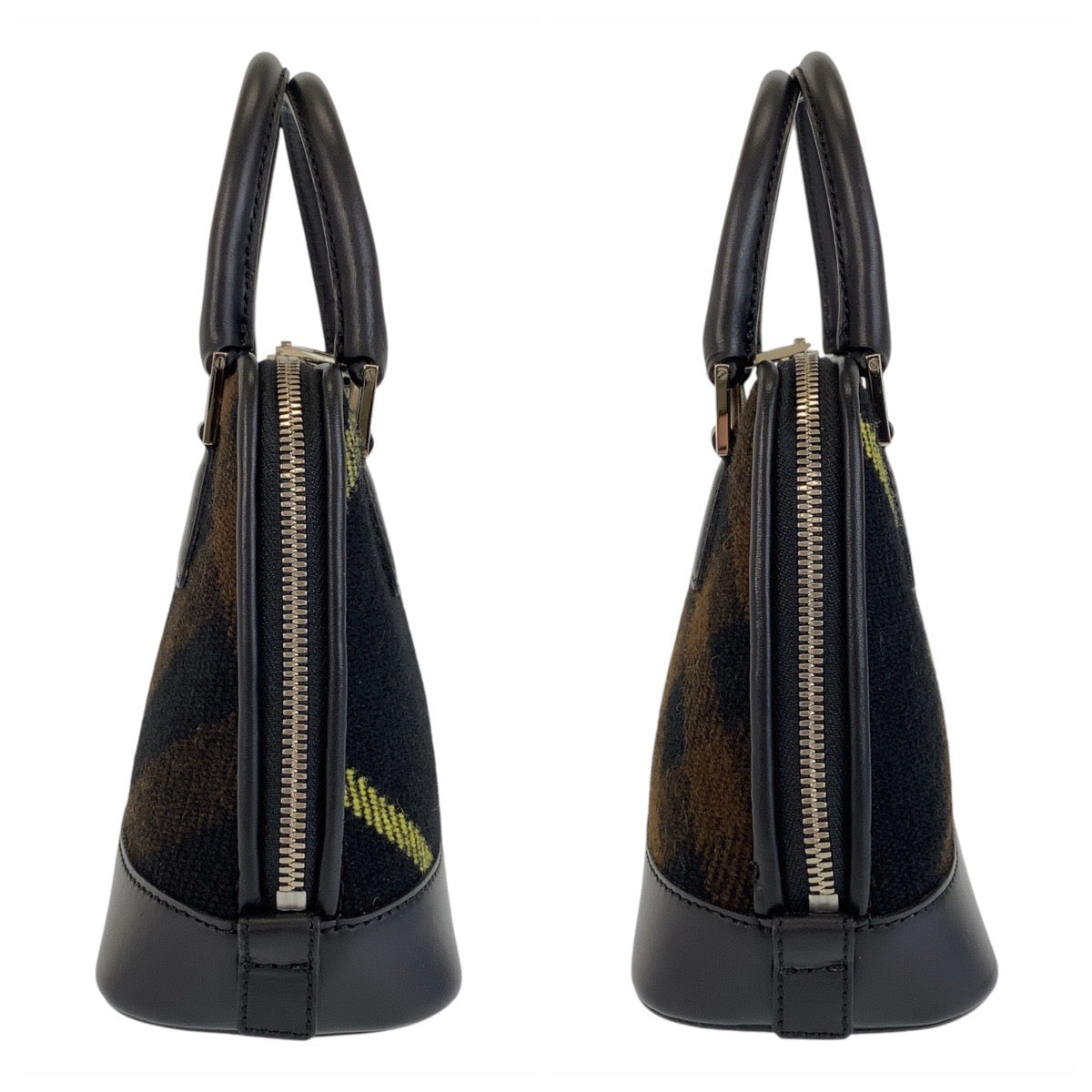 14774
BURBERRY バーバリー チェック柄 ブラック 黒 シルバー金具 ウール / レザー ハンドバッグ  レディース A18