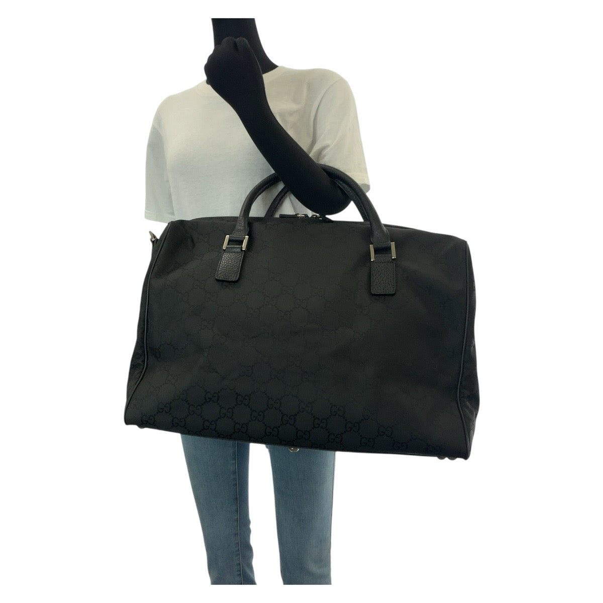 14778
GUCCI グッチ GG柄 ブラック 黒 シルバー金具 ナイロン / レザー 195356 ボストンバッグ 男女兼用  レディース