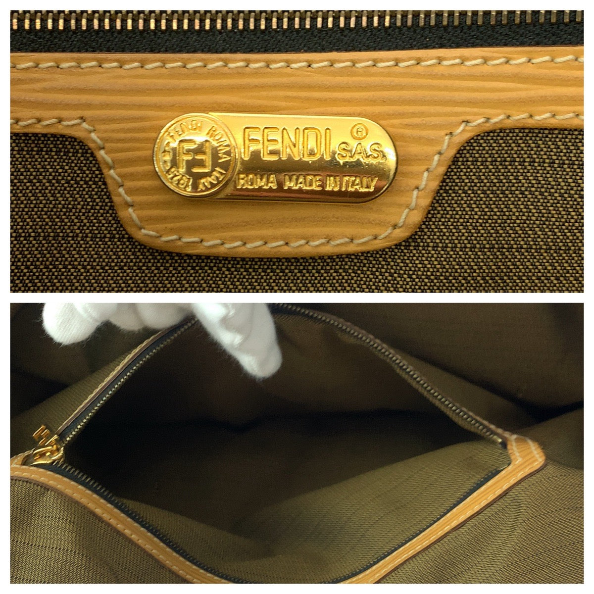 14780
FENDI フェンディ ズッカ柄 ブラウン ゴールド金具 キャンバス トートバッグ ハンドバッグ  レディース