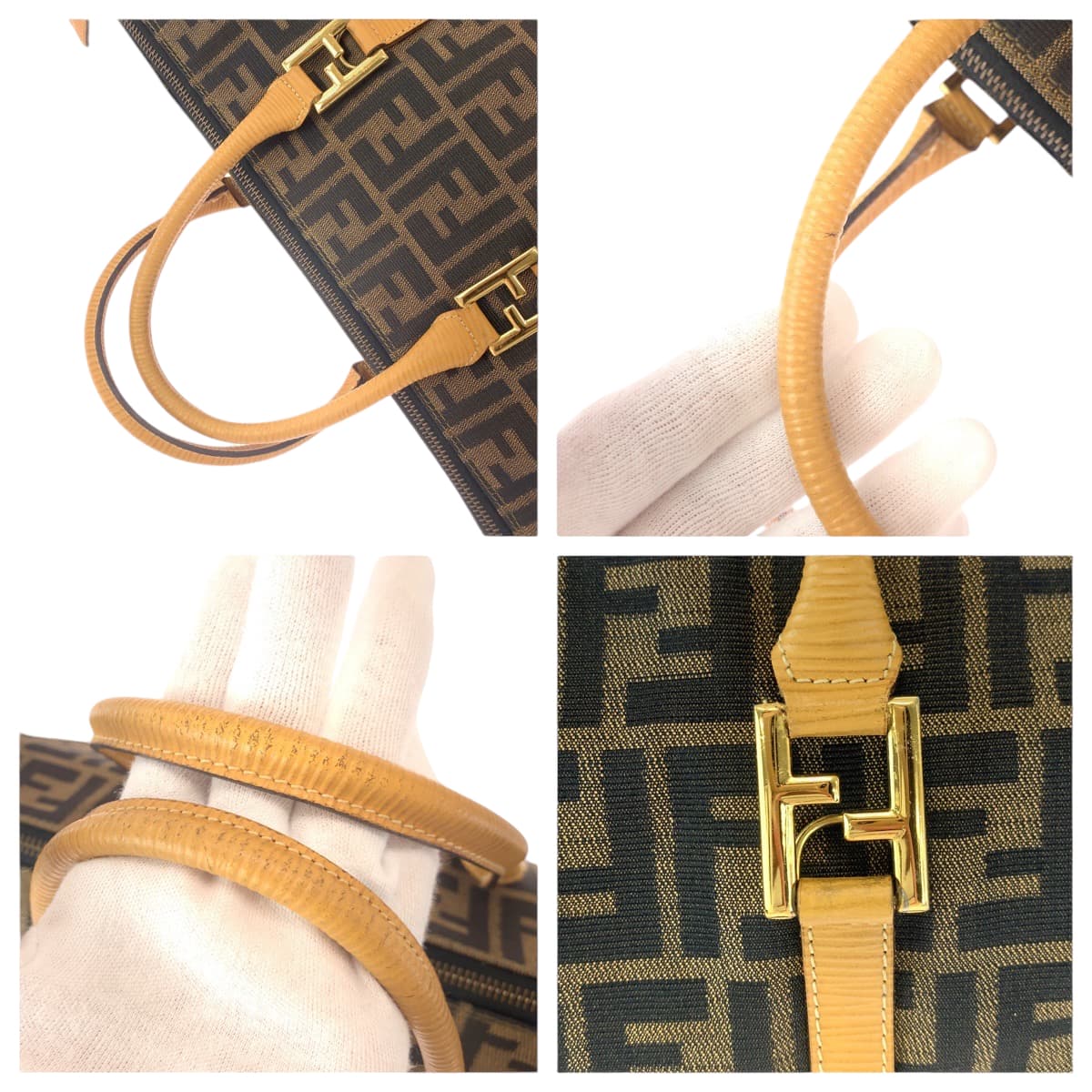 14780
FENDI フェンディ ズッカ柄 ブラウン ゴールド金具 キャンバス トートバッグ ハンドバッグ  レディース