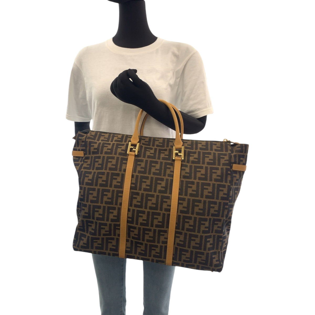 14780
FENDI フェンディ ズッカ柄 ブラウン ゴールド金具 キャンバス トートバッグ ハンドバッグ  レディース