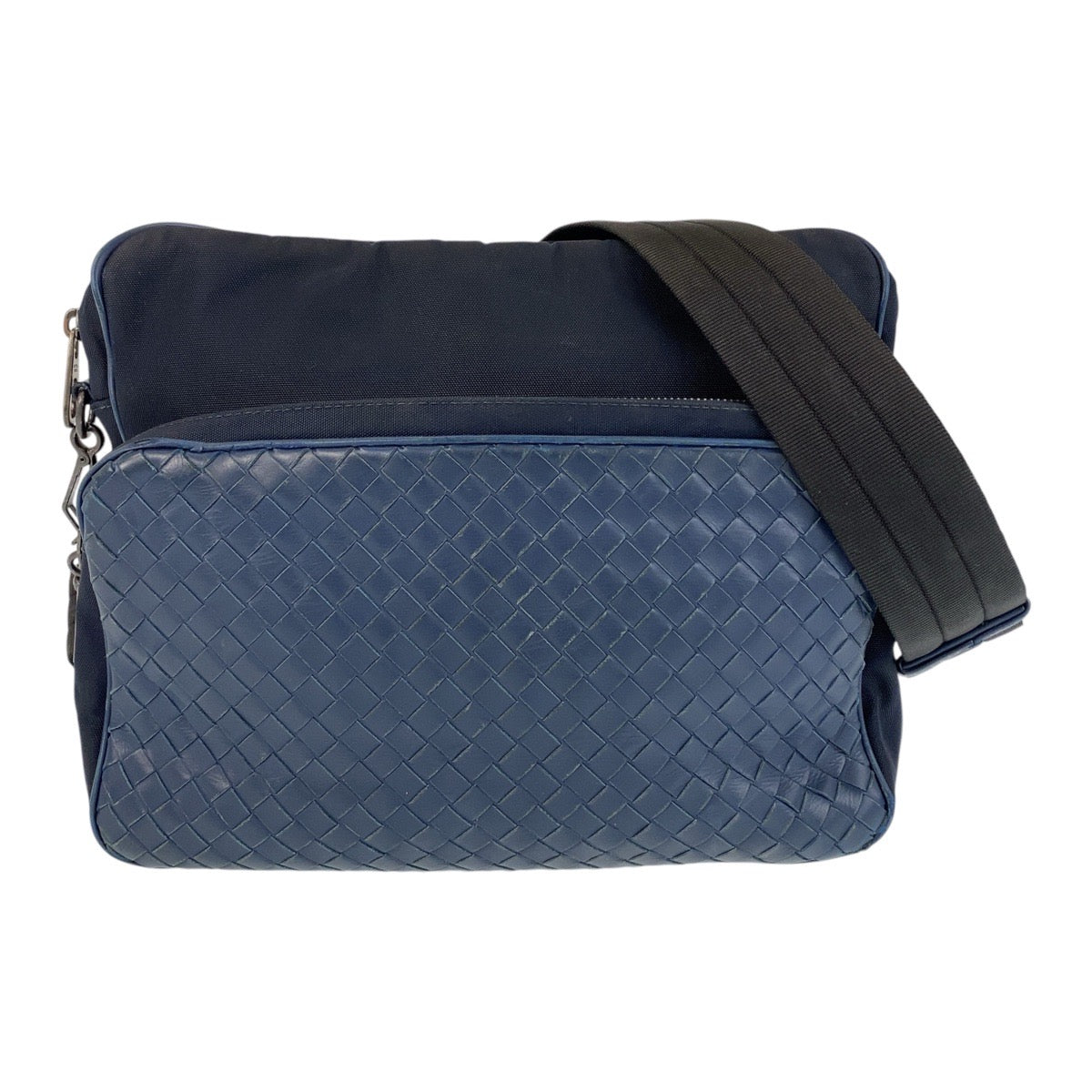 14781
BOTTEGAVENETA ボッテガヴェネタ イントレチャート ブルー ネイビー レザー / キャンバス ショルダーバッグ メッセンジャーバッグ  レディース
