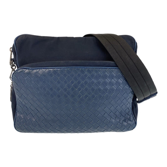 14781
BOTTEGAVENETA ボッテガヴェネタ イントレチャート ブルー ネイビー レザー / キャンバス ショルダーバッグ メッセンジャーバッグ  レディース