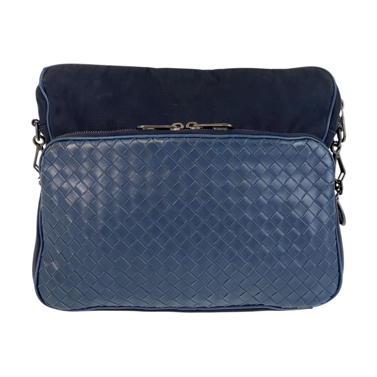 14781
BOTTEGAVENETA ボッテガヴェネタ イントレチャート ブルー ネイビー レザー / キャンバス ショルダーバッグ メッセンジャーバッグ  レディース