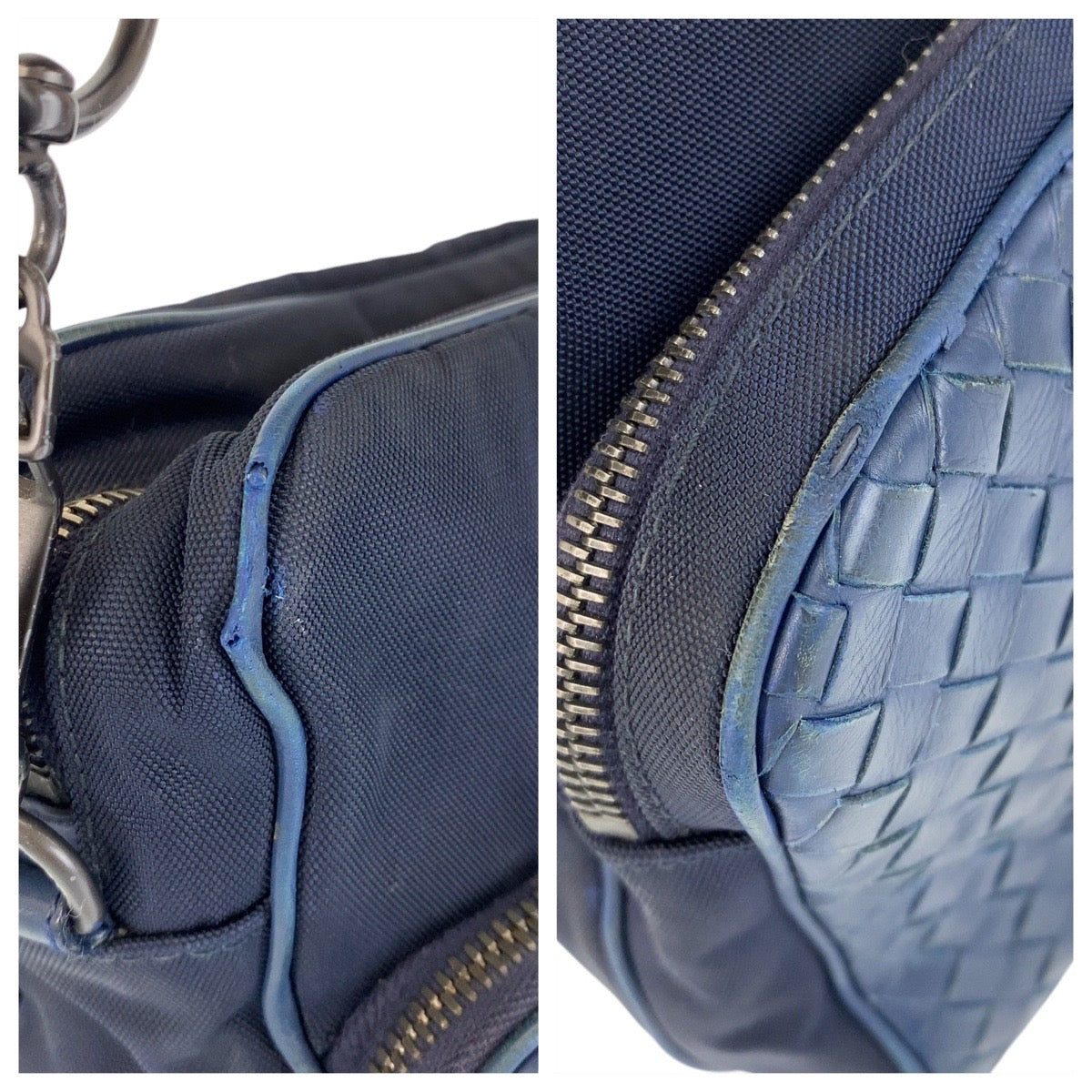 14781
BOTTEGAVENETA ボッテガヴェネタ イントレチャート ブルー ネイビー レザー / キャンバス ショルダーバッグ メッセンジャーバッグ  レディース