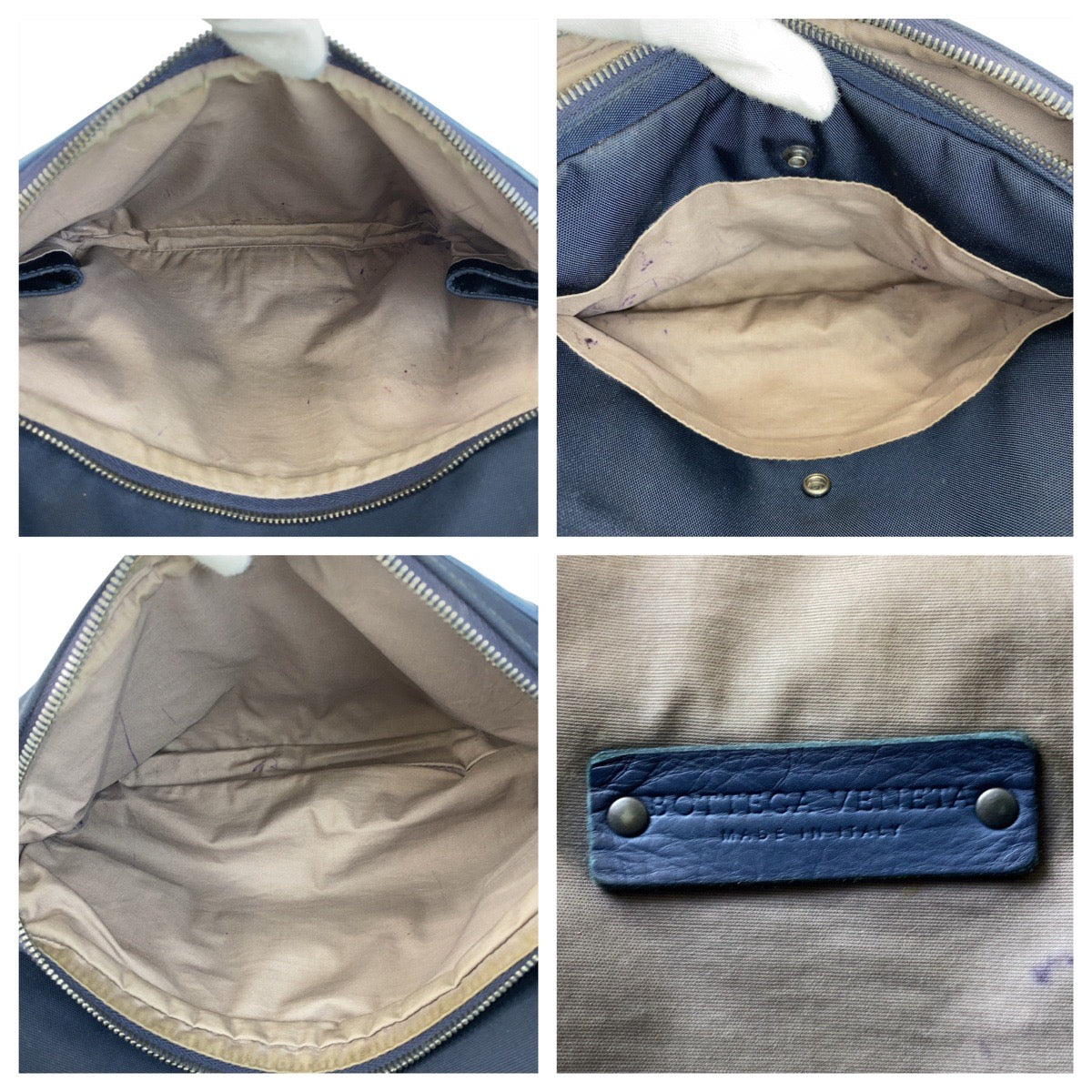 14781
BOTTEGAVENETA ボッテガヴェネタ イントレチャート ブルー ネイビー レザー / キャンバス ショルダーバッグ メッセンジャーバッグ  レディース