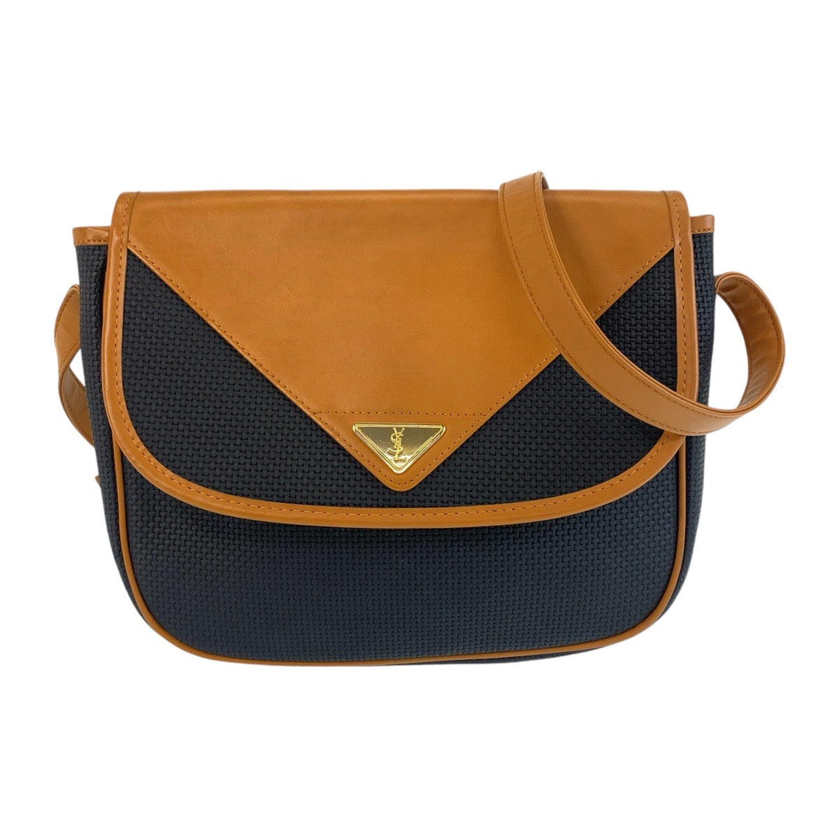 14782
YVES SAINT LAURENT イヴ サンローラン ヴィンテージ YSL ブラック 黒 ブラウン ゴールド金具 キャンバス / レザー 斜め掛け ショルダーバッグ メッセンジャーバッグ  レディース A19