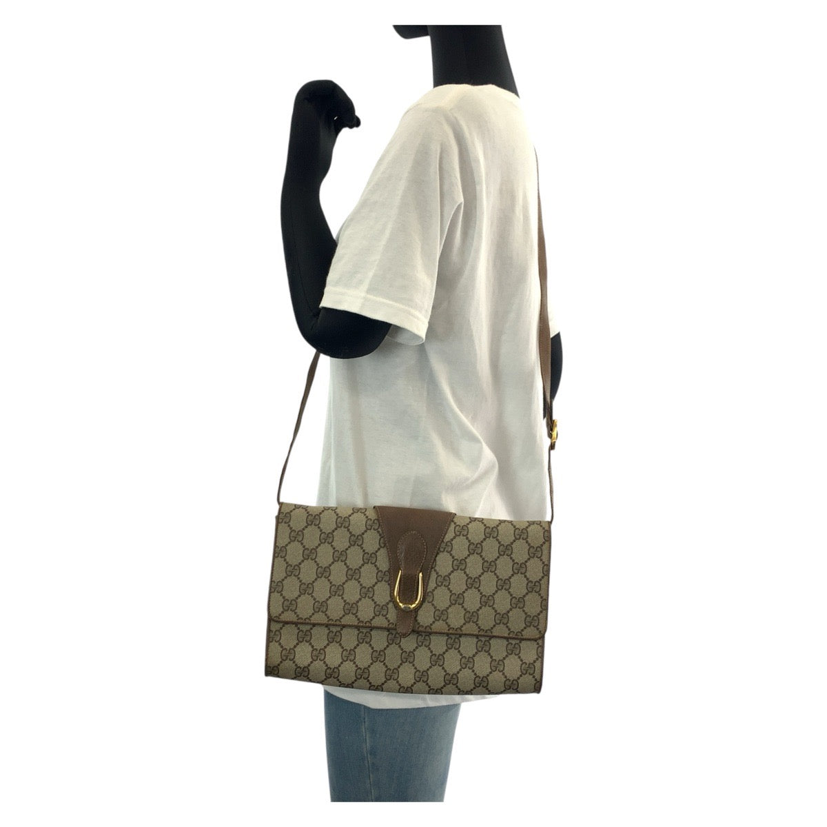 14783
GUCCI グッチ ヴィンテージ オールドグッチ ブラウン ゴールド金具 GGスプリームキャンバス / レザー 94 02 050 ショルダーバッグ ポシェット  レディース