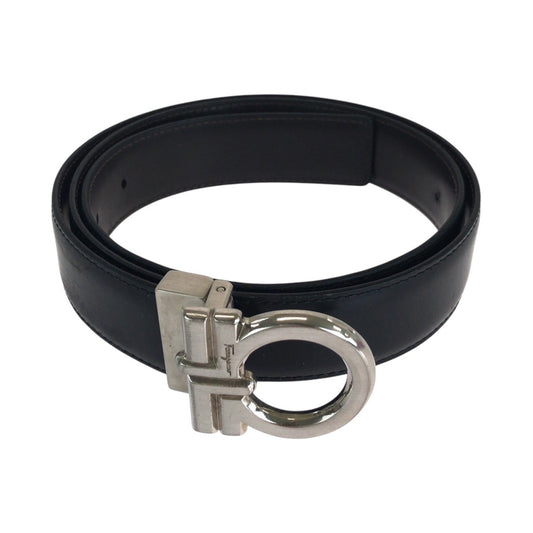 14795
Salvatore Ferragamo サルヴァトーレフェラガモ ガンチーニ ブラック 黒 シルバー金具 レザー ベルト  メンズ