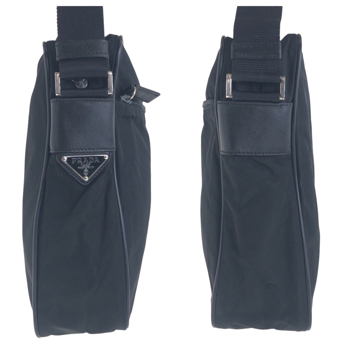 14815
PRADA プラダ テスート 三角ロゴプレート ブラック 黒 シルバー金具 ナイロン 斜め掛け ショルダーバッグ  レディース