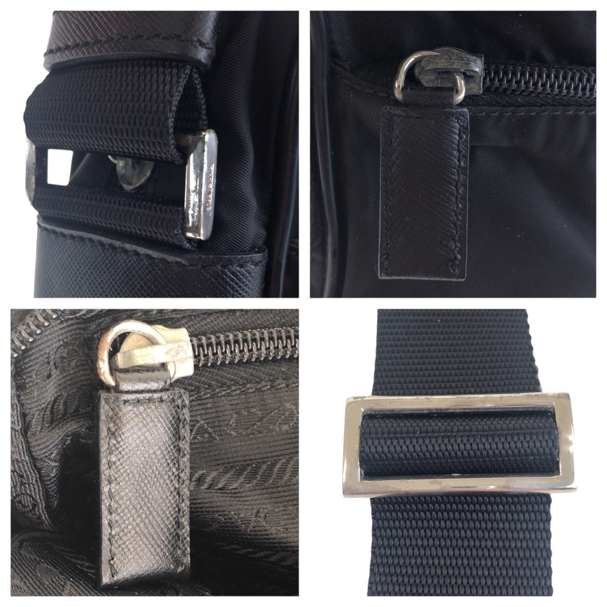 14815
PRADA プラダ テスート 三角ロゴプレート ブラック 黒 シルバー金具 ナイロン 斜め掛け ショルダーバッグ  レディース