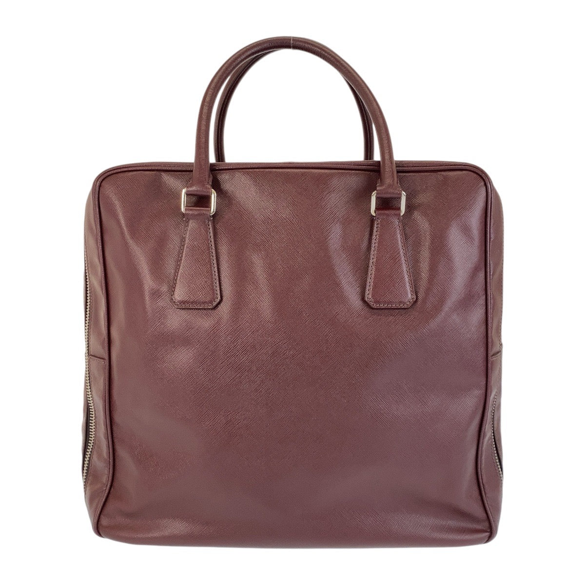 14816
 PRADA Prada Saffiano Triangle Logo Plate Wine Red Silver Hardware Leather Boston Bag Business Bag Men's