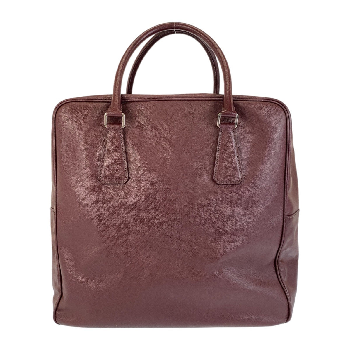 14816
 PRADA Prada Saffiano Triangle Logo Plate Wine Red Silver Hardware Leather Boston Bag Business Bag Men's