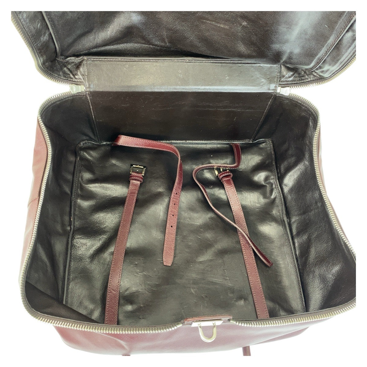 14816
 PRADA Prada Saffiano Triangle Logo Plate Wine Red Silver Hardware Leather Boston Bag Business Bag Men's