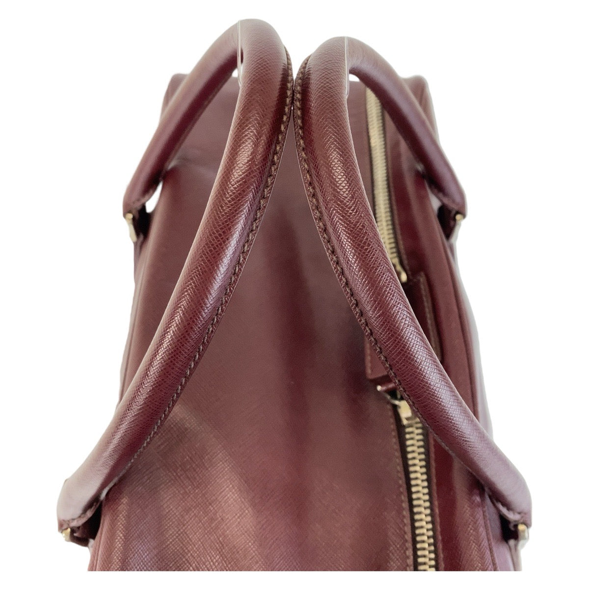 14816
 PRADA Prada Saffiano Triangle Logo Plate Wine Red Silver Hardware Leather Boston Bag Business Bag Men's