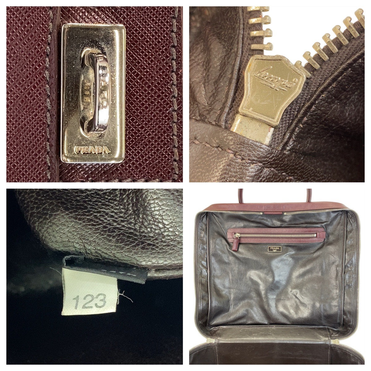 14816
 PRADA Prada Saffiano Triangle Logo Plate Wine Red Silver Hardware Leather Boston Bag Business Bag Men's