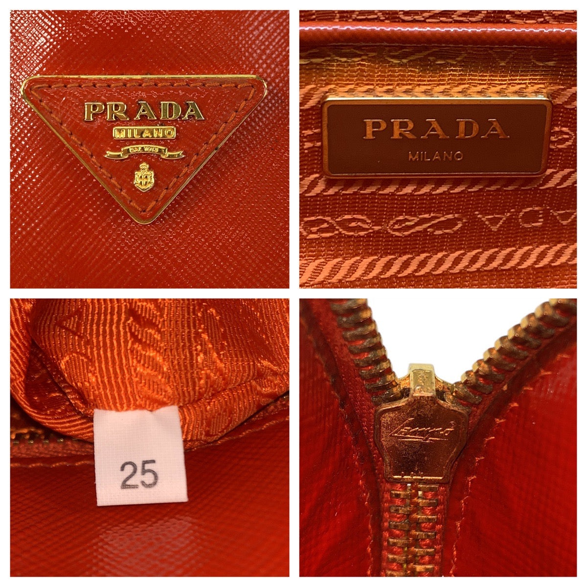 14818
PRADA プラダ サフィアーノ 三角ロゴプレート オレンジ ゴールド金具 レザー ハンドバッグ ショルダーバッグ 2way  レディース