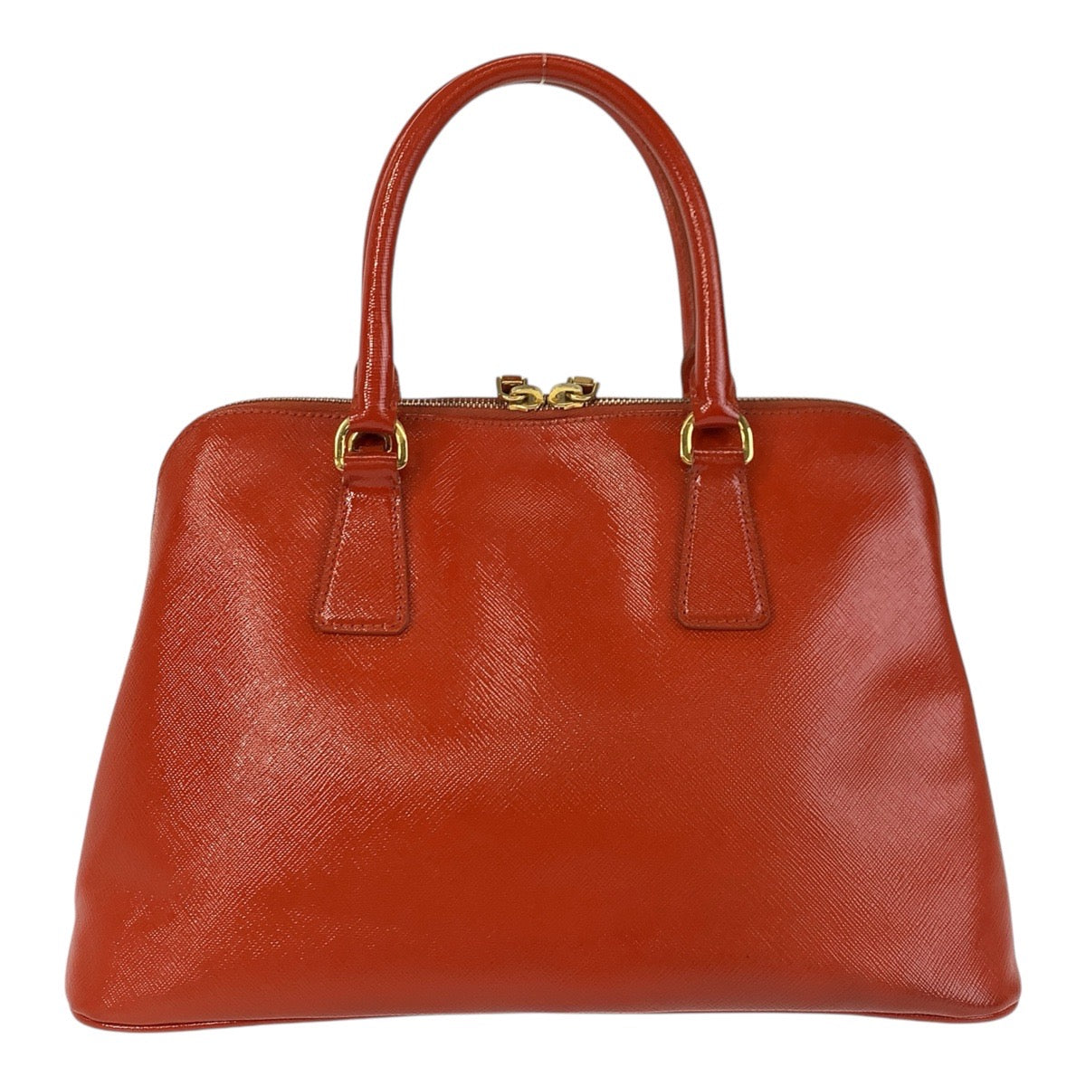 14818
PRADA プラダ サフィアーノ 三角ロゴプレート オレンジ ゴールド金具 レザー ハンドバッグ ショルダーバッグ 2way  レディース