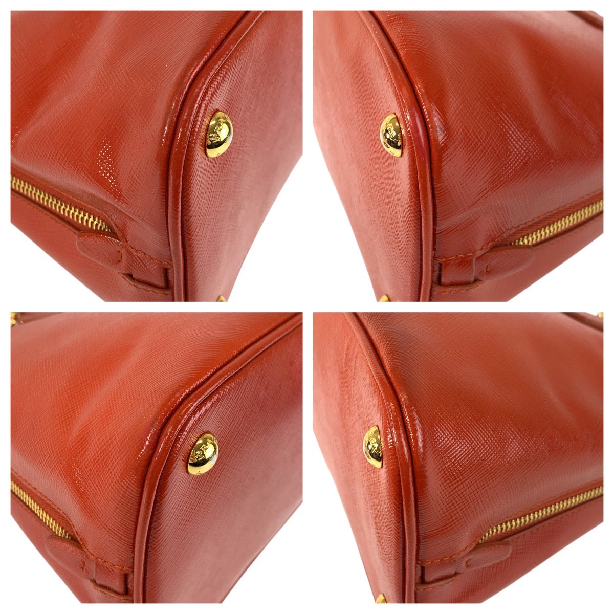 14818
PRADA プラダ サフィアーノ 三角ロゴプレート オレンジ ゴールド金具 レザー ハンドバッグ ショルダーバッグ 2way  レディース