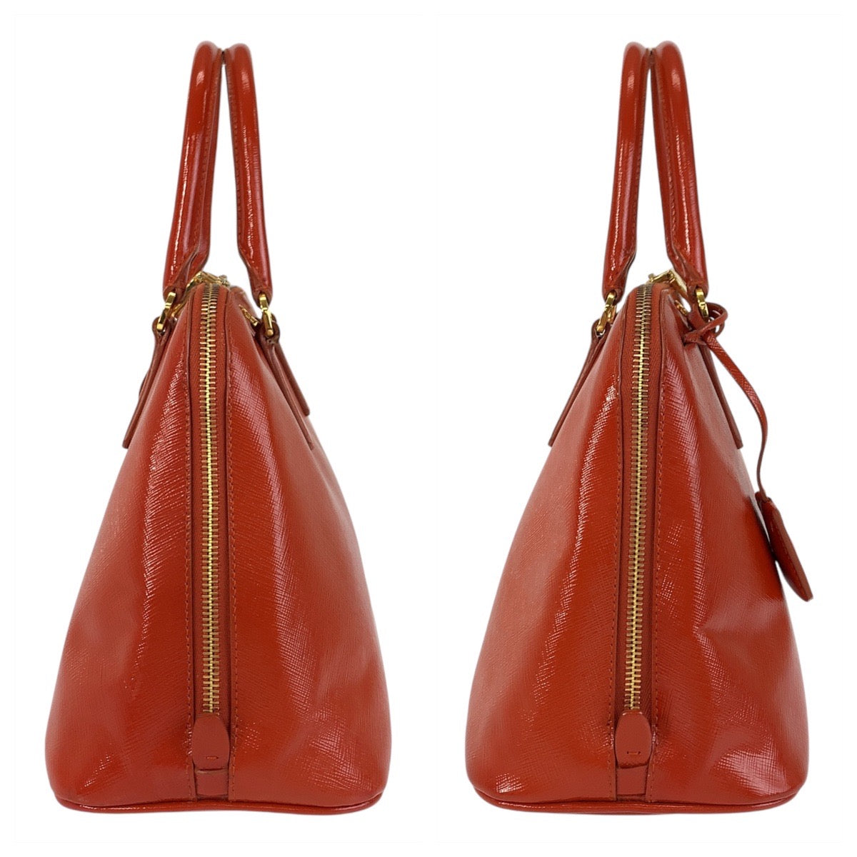 14818
PRADA プラダ サフィアーノ 三角ロゴプレート オレンジ ゴールド金具 レザー ハンドバッグ ショルダーバッグ 2way  レディース
