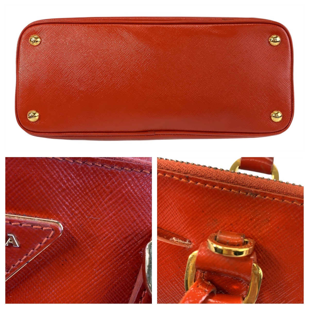 14818
PRADA プラダ サフィアーノ 三角ロゴプレート オレンジ ゴールド金具 レザー ハンドバッグ ショルダーバッグ 2way  レディース