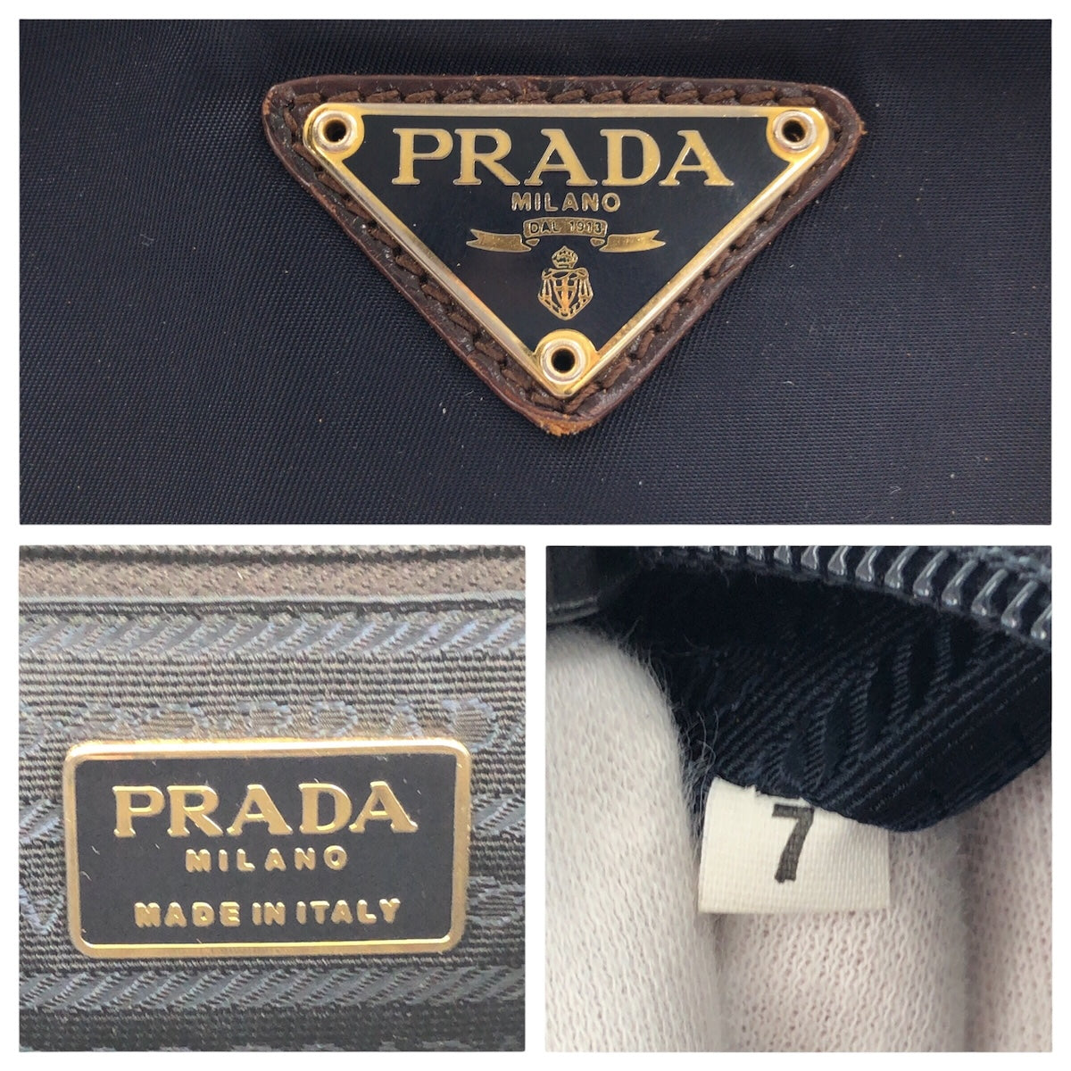 14821
PRADA プラダ テスート 型押し 三角ロゴプレート ネイビー ブラウン ゴールド金具 ナイロン / レザー トートバッグ ハンドバッグ  レディース ABP22