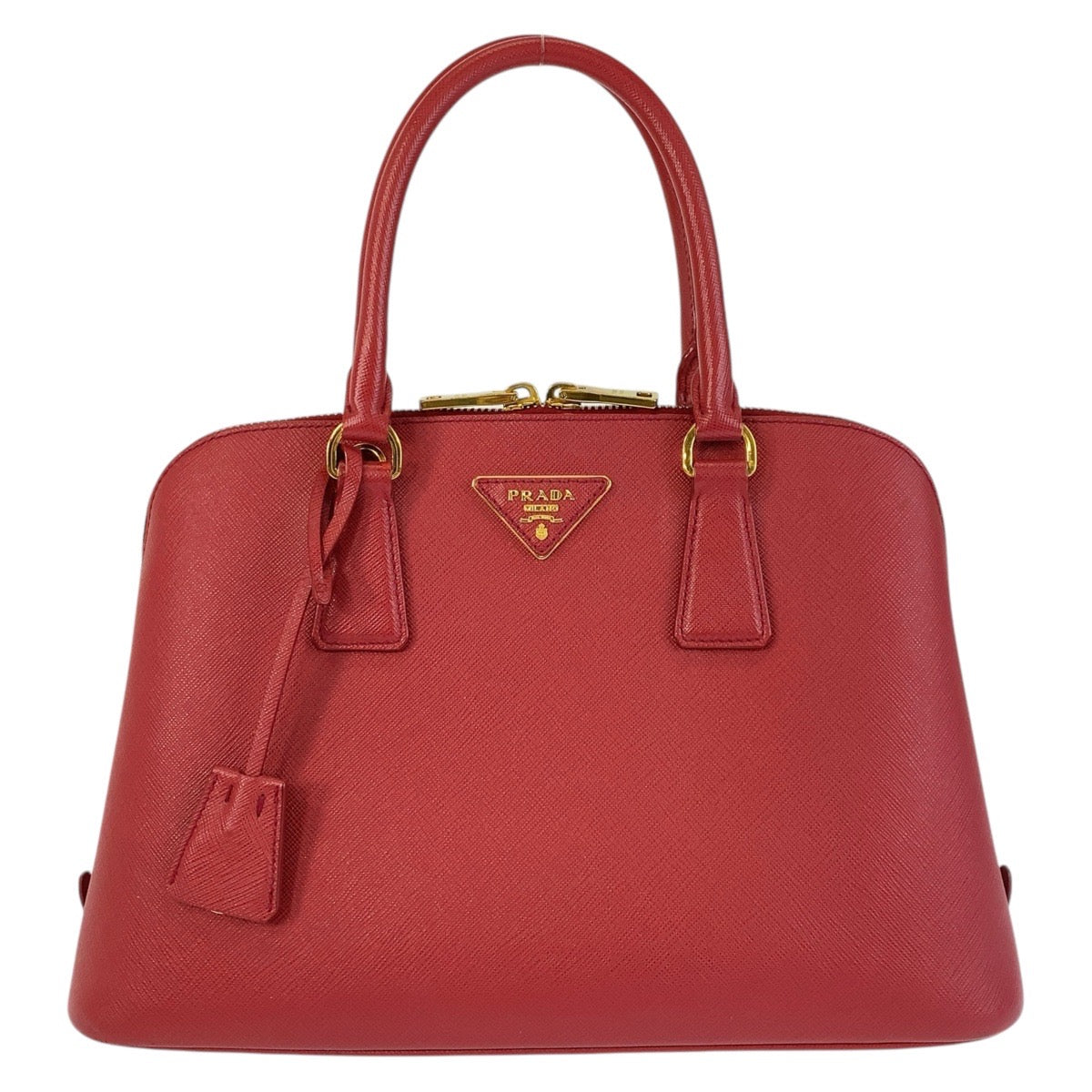 14823
PRADA プラダ サフィアーノ プロムナード 三角ロゴプレート レッド ゴールド金具 レザー ハンドバッグ  レディース ABP55