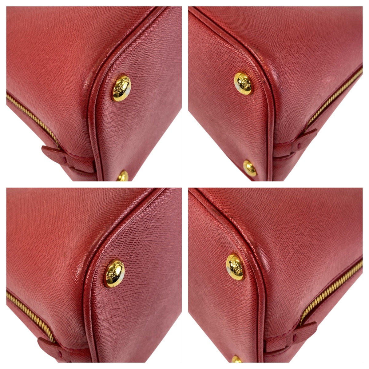 14823
PRADA プラダ サフィアーノ プロムナード 三角ロゴプレート レッド ゴールド金具 レザー ハンドバッグ  レディース ABP55