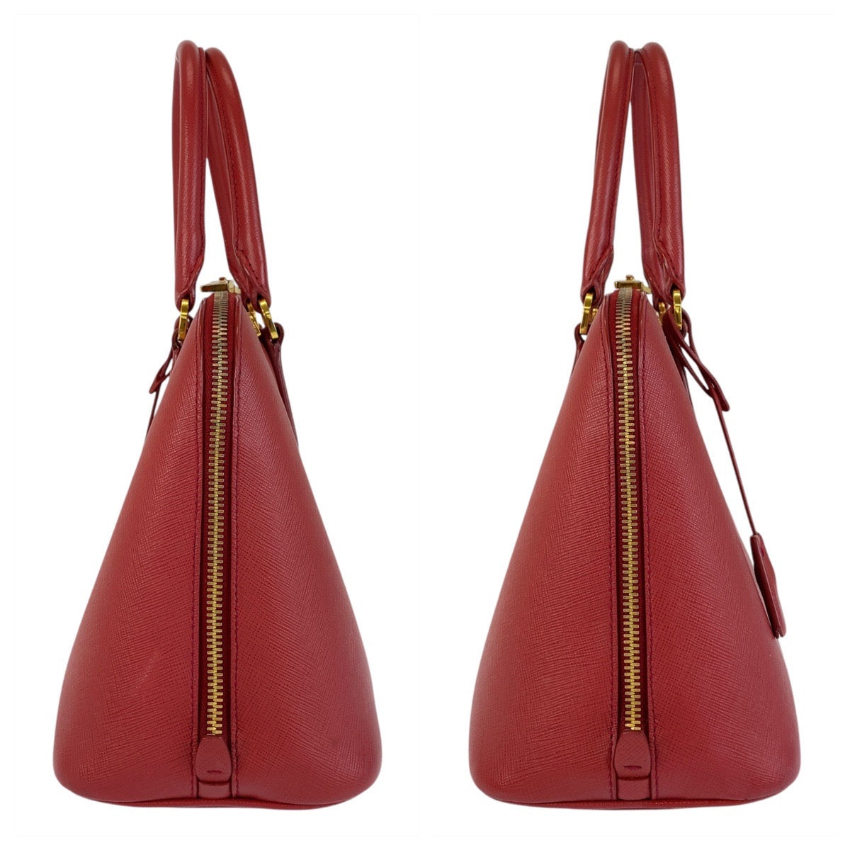 14823
PRADA プラダ サフィアーノ プロムナード 三角ロゴプレート レッド ゴールド金具 レザー ハンドバッグ  レディース ABP55