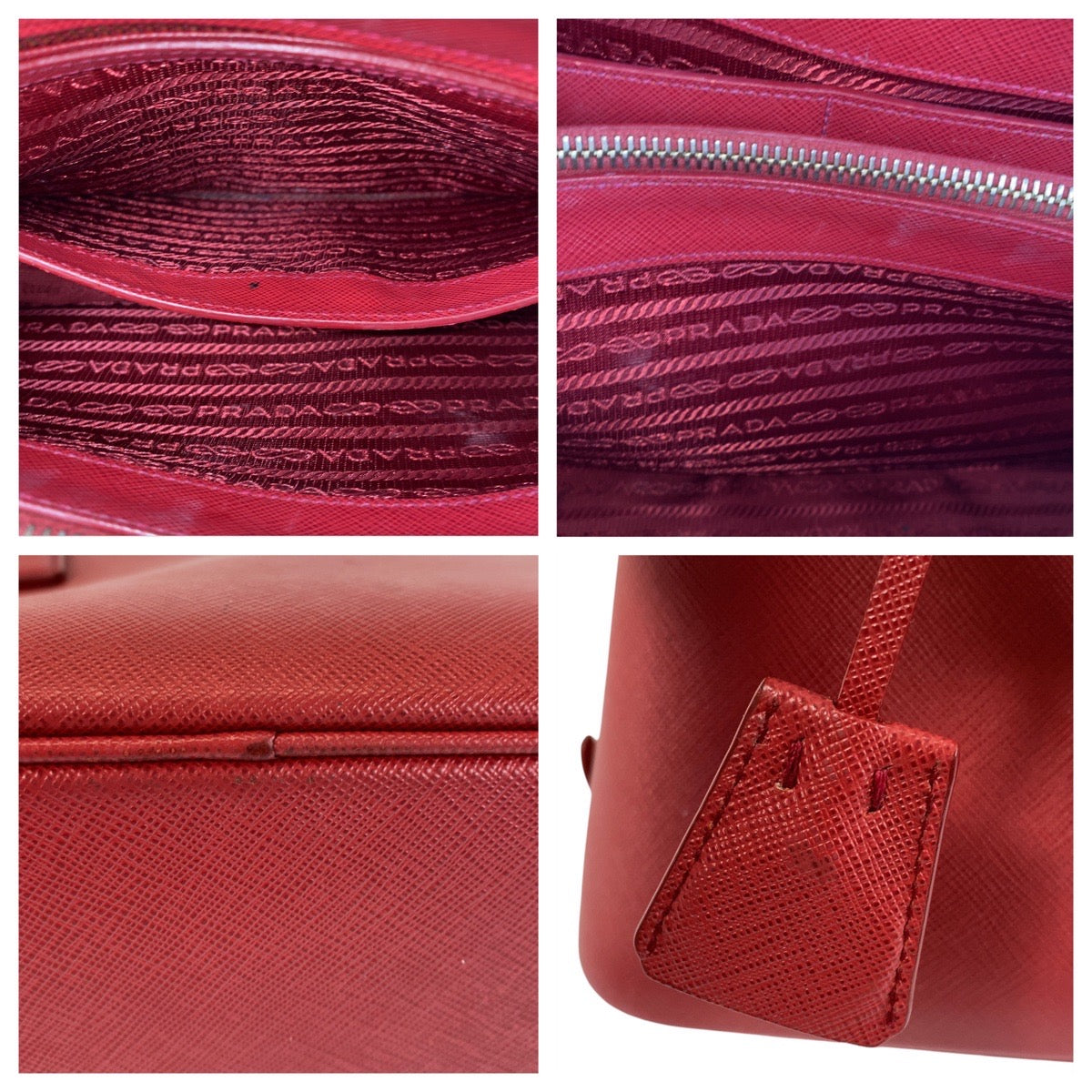 14823
PRADA プラダ サフィアーノ プロムナード 三角ロゴプレート レッド ゴールド金具 レザー ハンドバッグ  レディース ABP55