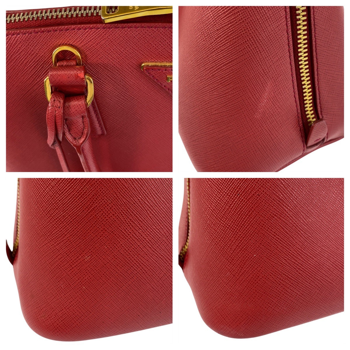 14823
PRADA プラダ サフィアーノ プロムナード 三角ロゴプレート レッド ゴールド金具 レザー ハンドバッグ  レディース ABP55