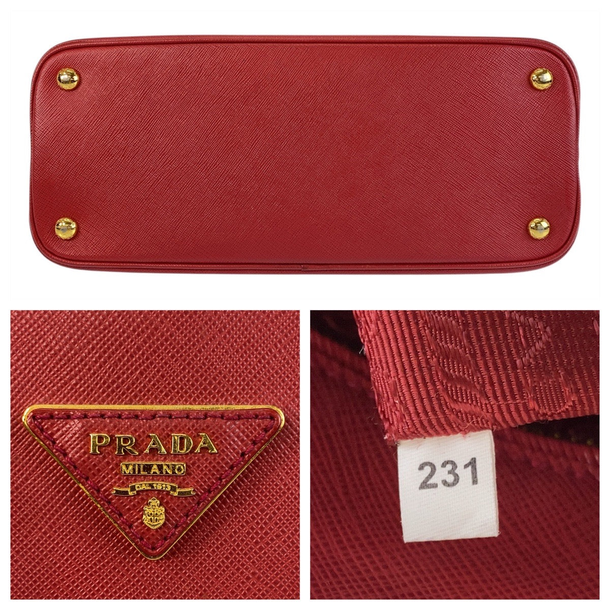 14823
PRADA プラダ サフィアーノ プロムナード 三角ロゴプレート レッド ゴールド金具 レザー ハンドバッグ  レディース ABP55
