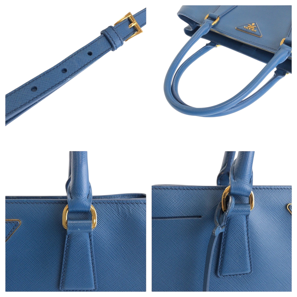 14824
 
PRADA Prada Saffiano Galleria Triangle Logo Plate Blue Gold Hardware Leather Tote Bag Shoulder Bag Handbag 2way Women's