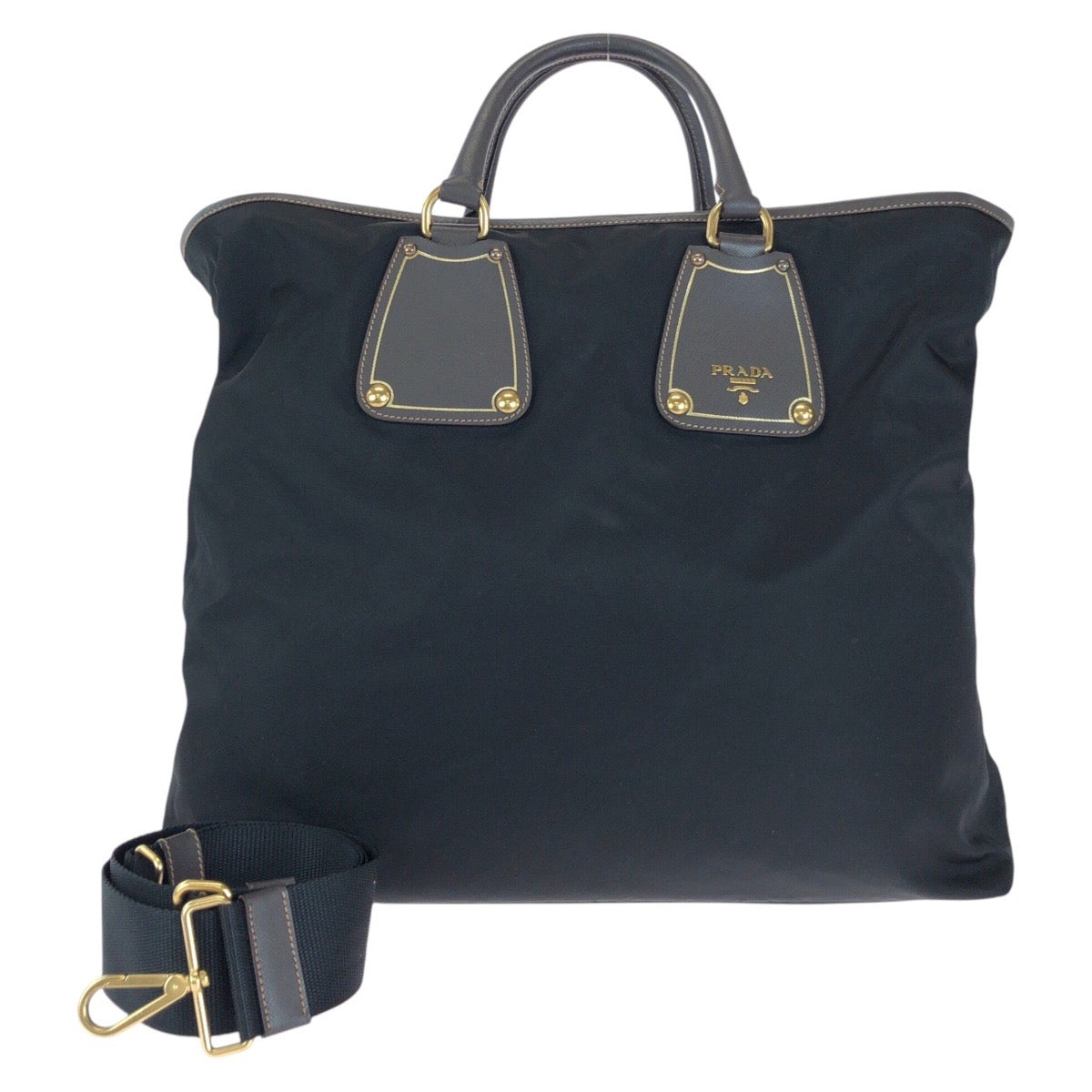 14825
PRADA プラダ テスート サフィアーノ ブラック ゴールド金具 ナイロン / レザー トートバッグ ショルダーバッグ 2way  メンズ A46