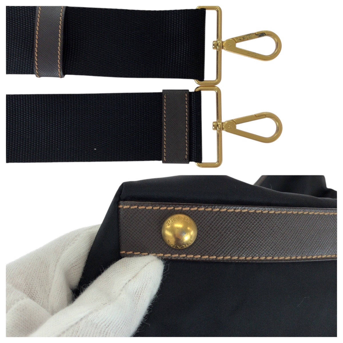 14825
PRADA プラダ テスート サフィアーノ ブラック ゴールド金具 ナイロン / レザー トートバッグ ショルダーバッグ 2way  メンズ A46