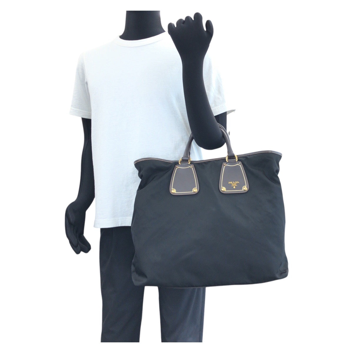 14825
PRADA プラダ テスート サフィアーノ ブラック ゴールド金具 ナイロン / レザー トートバッグ ショルダーバッグ 2way  メンズ A46